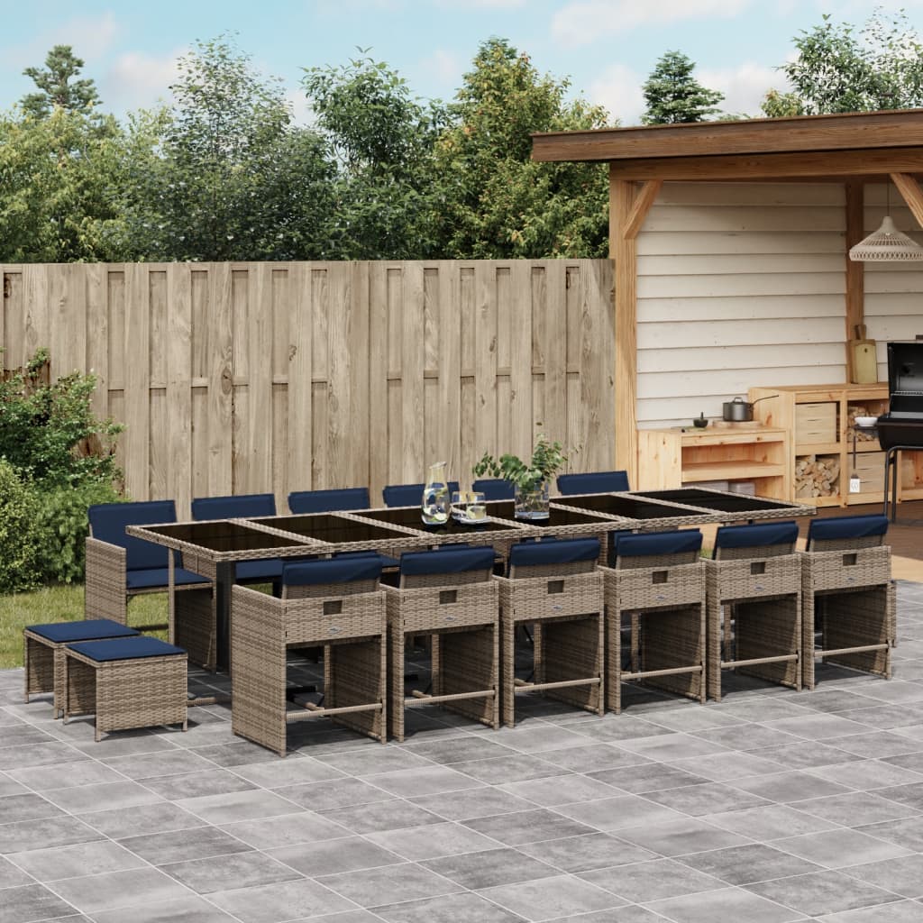 Set da pranzo da giardino da 17 pz con Cuscini in Polyrattan Grigio | homemem39