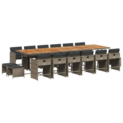 Set da Pranzo da Giardino 17pz con Cuscini Grigio in Polyrattan - homemem39