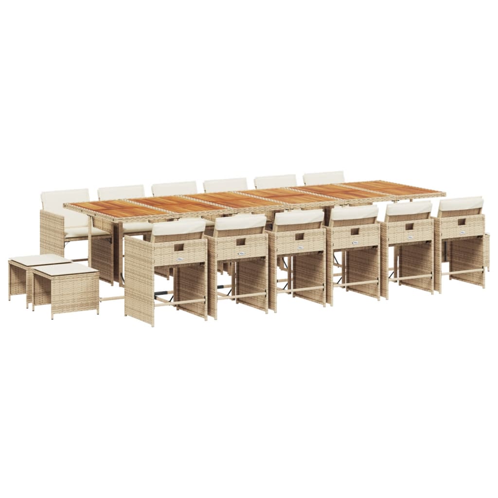 Set da Pranzo da Giardino 17 pz con Cuscini Beige in Polyrattan | homemem39