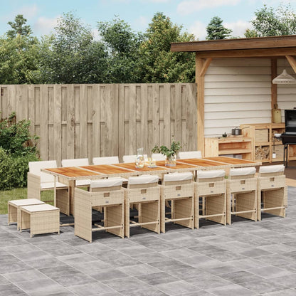 Set da Pranzo da Giardino 17 pz con Cuscini Beige in Polyrattan | homemem39