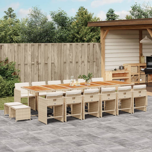 Set da Pranzo da Giardino 17 pz con Cuscini Beige in Polyrattan | homemem39