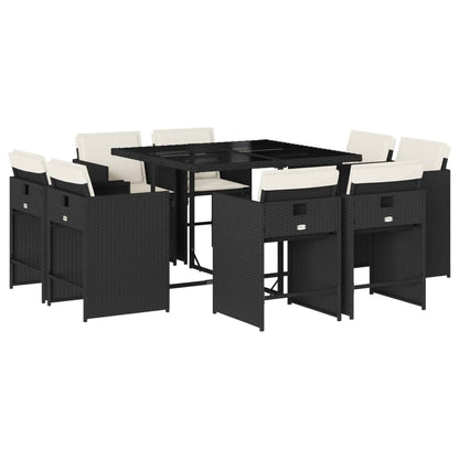 Set da Pranzo da Giardino 9 pz con Cuscini Nero in Polyrattan | homemem39