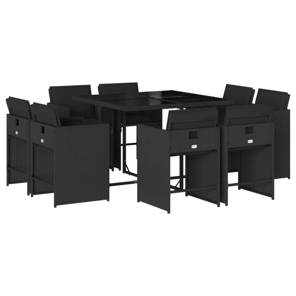 Set da Pranzo da Giardino 9 pz con Cuscini Nero in Polyrattan - homemem39