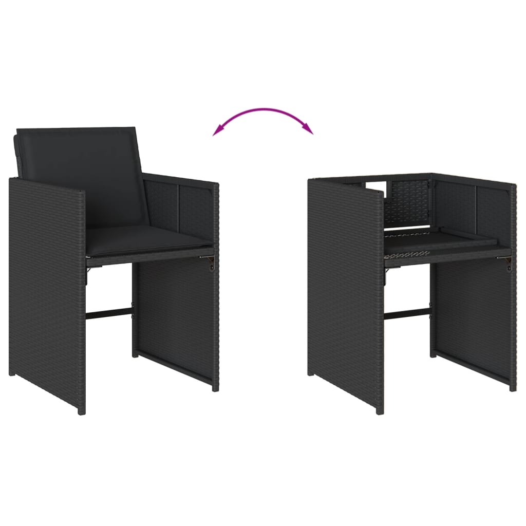 Set da Pranzo da Giardino 9 pz con Cuscini Nero in Polyrattan | homemem39