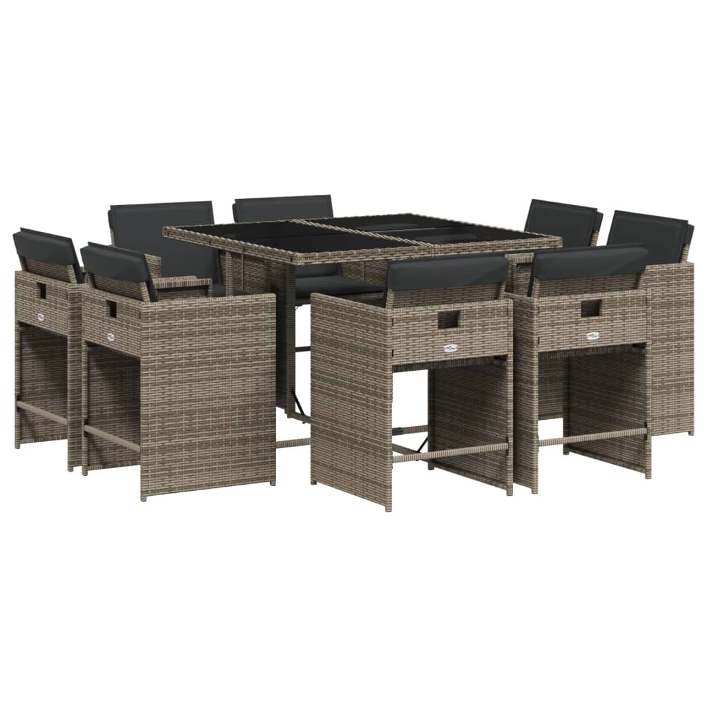 Set da Pranzo da Giardino 9 pz con Cuscini in Polyrattan Grigio - homemem39