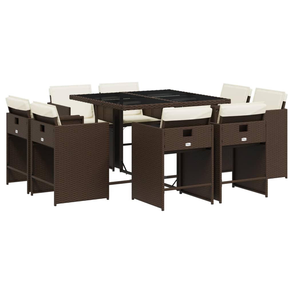 Set da Pranzo da Giardino 9pz con Cuscini Marrone in Polyrattan | homemem39