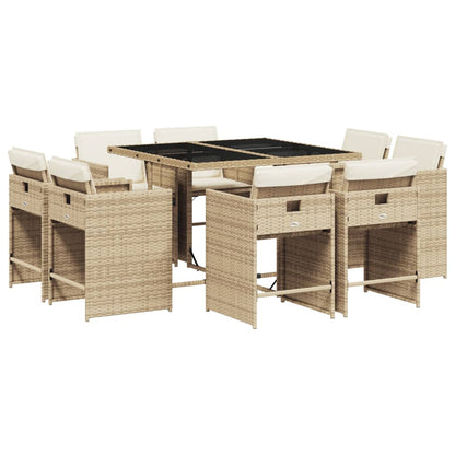 Set da Pranzo da Giardino 9 pz con Cuscini Beige in Polyrattan | homemem39