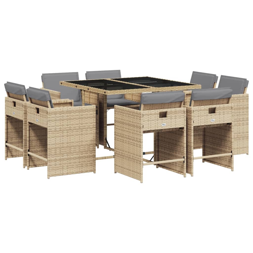 Set Pranzo da Giardino 9 pz con Cuscini Beige Misto Polyrattan - homemem39