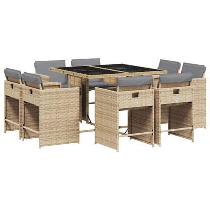 Set Pranzo da Giardino 9 pz con Cuscini Beige Misto Polyrattan - homemem39