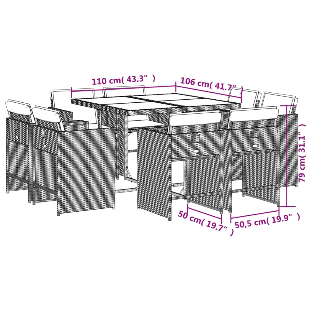 Set Pranzo da Giardino 9 pz con Cuscini Beige Misto Polyrattan | homemem39