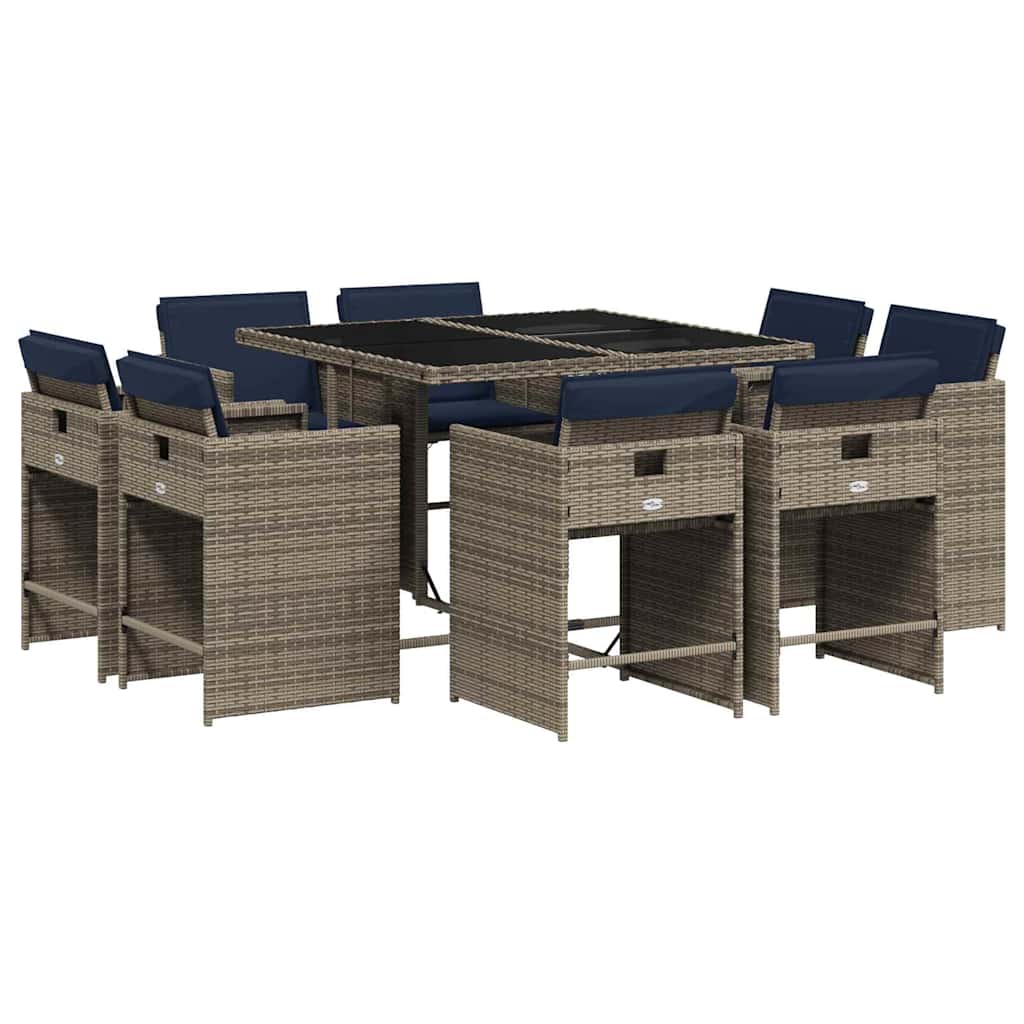 Set da pranzo da giardino da 9 pz con Cuscini in Polyrattan Grigio | homemem39