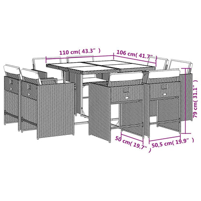 Set da pranzo da giardino da 9 pz con Cuscini in Polyrattan Grigio | homemem39