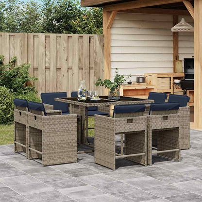 Set da pranzo da giardino da 9 pz con Cuscini in Polyrattan Grigio | homemem39
