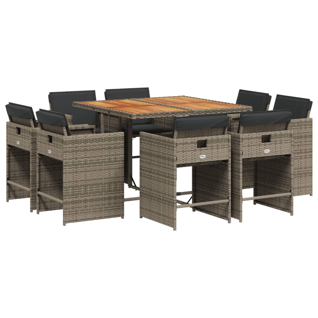 Set da Pranzo da Giardino 9 pz con Cuscini in Polyrattan Grigio - homemem39