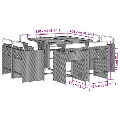 Set da Pranzo da Giardino 9 pz con Cuscini in Polyrattan Grigio | homemem39