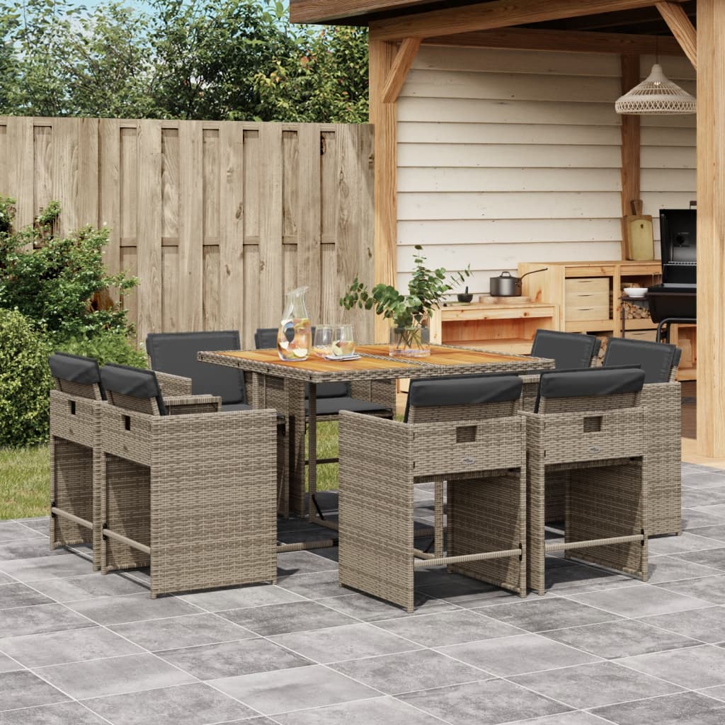 Set da Pranzo da Giardino 9 pz con Cuscini in Polyrattan Grigio - homemem39