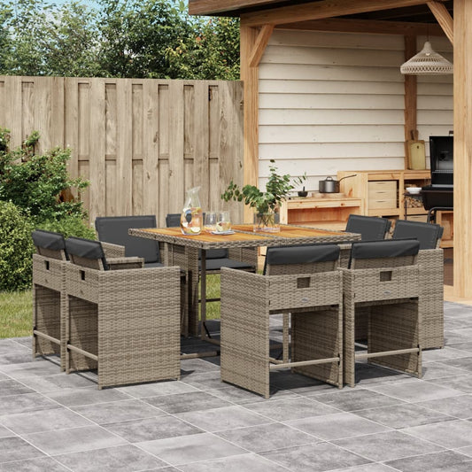Set da Pranzo da Giardino 9 pz con Cuscini in Polyrattan Grigio - homemem39
