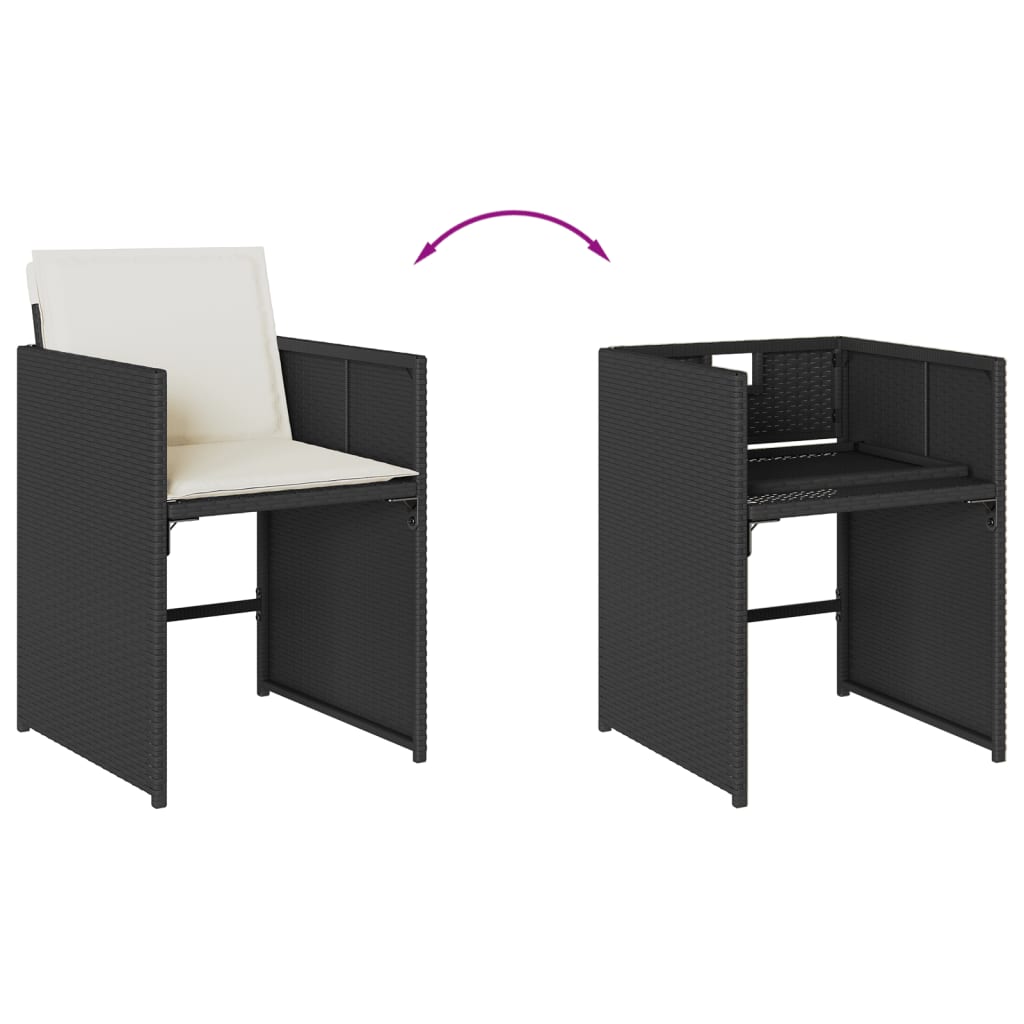 Set da Pranzo da Giardino 9 pz con Cuscini Nero in Polyrattan | homemem39