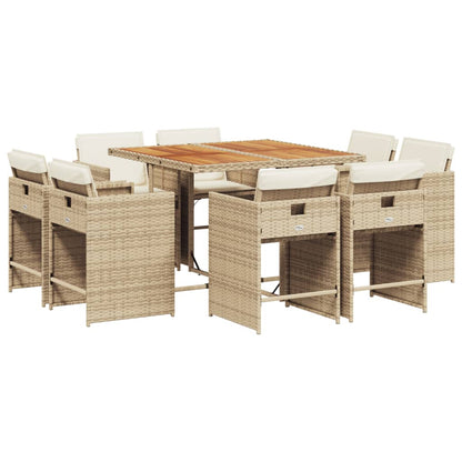 Set da Pranzo da Giardino 9 pz con Cuscini Beige in Polyrattan - homemem39