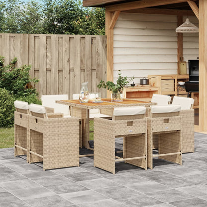 Set da Pranzo da Giardino 9 pz con Cuscini Beige in Polyrattan - homemem39