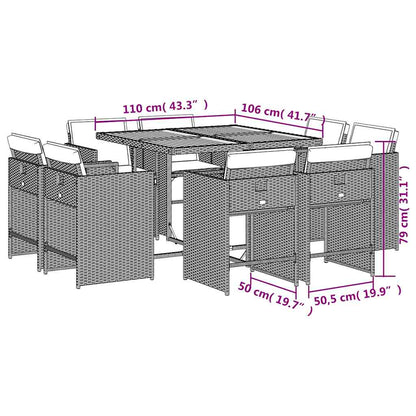 Set da pranzo da giardino da 9 pz con Cuscini in Polyrattan Grigio | homemem39