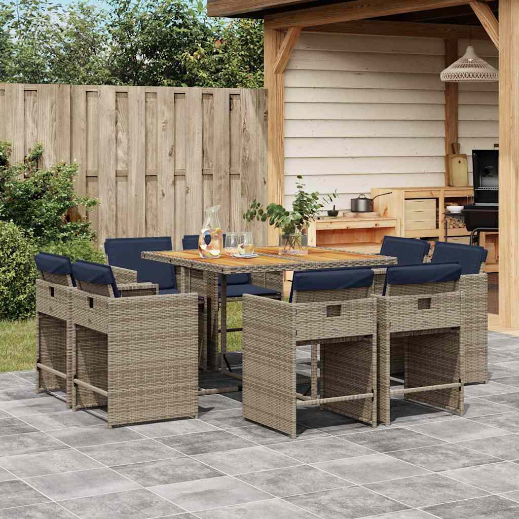 Set da pranzo da giardino da 9 pz con Cuscini in Polyrattan Grigio | homemem39