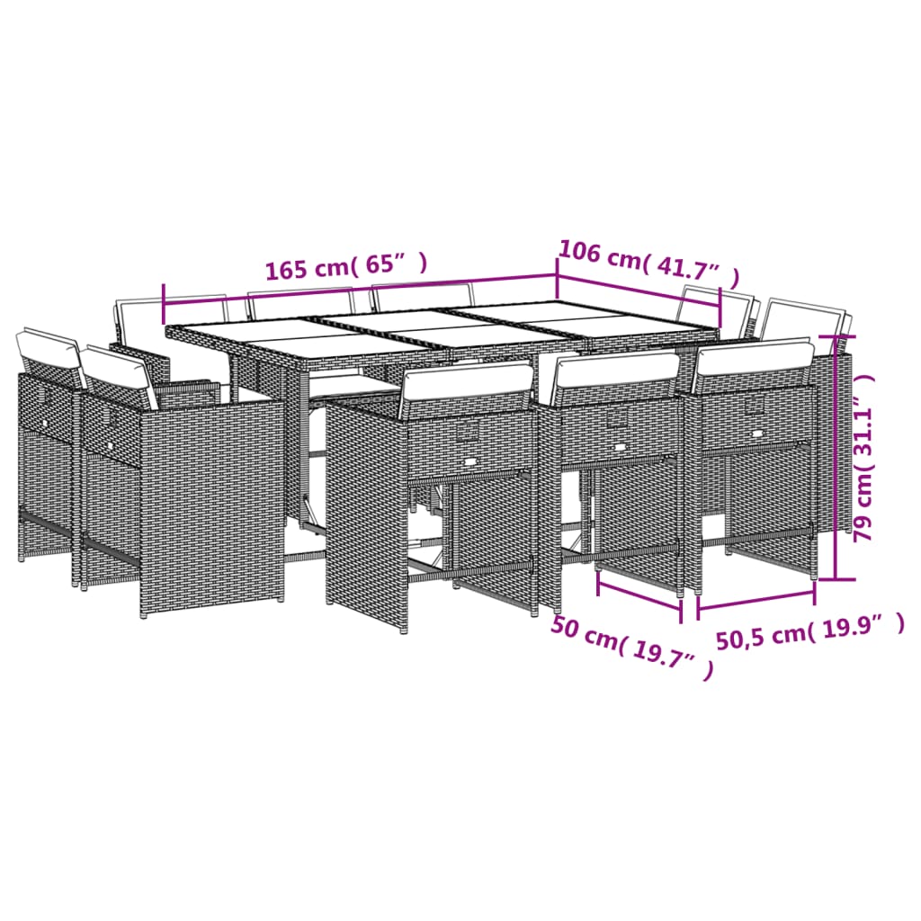 Set da Pranzo da Giardino 11 pz con Cuscini in Polyrattan Nero | homemem39