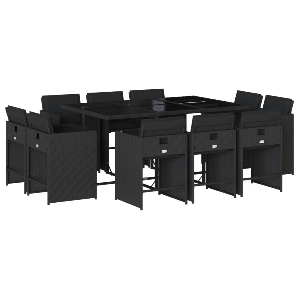 Set da Pranzo da Giardino 11 pz con Cuscini in Polyrattan Nero - homemem39