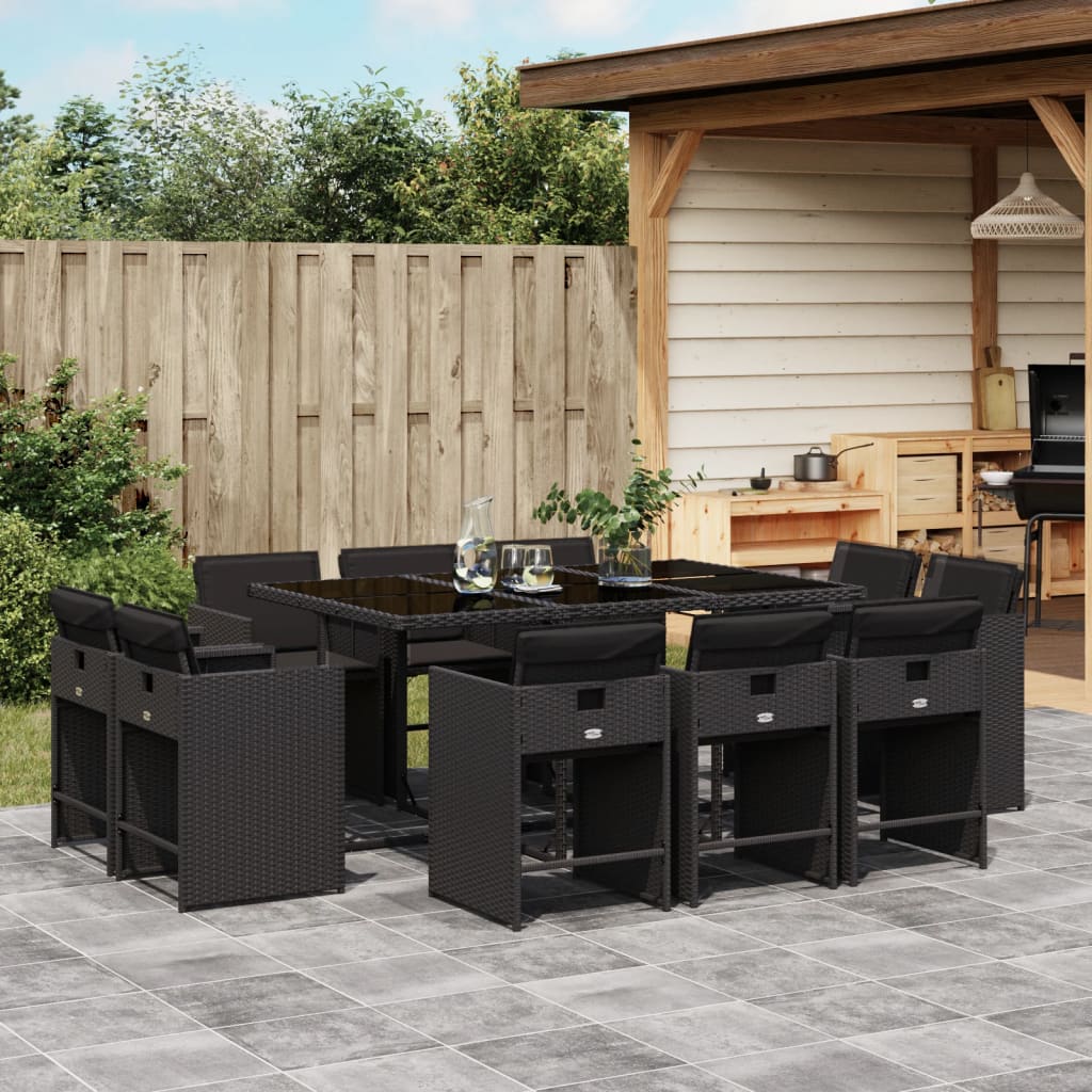 Set da Pranzo da Giardino 11 pz con Cuscini in Polyrattan Nero - homemem39