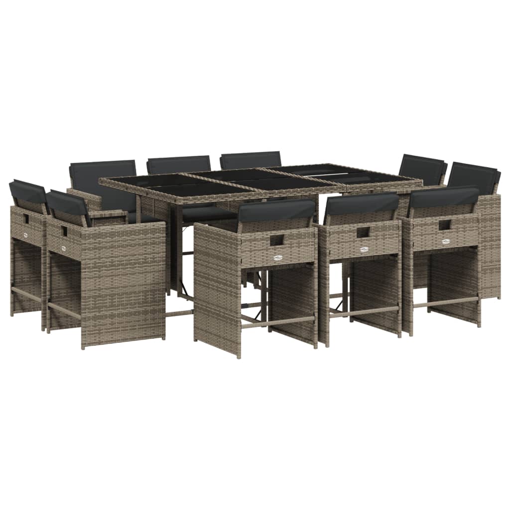 Set da Pranzo da Giardino 11pz con Cuscini in Polyrattan Grigio | homemem39