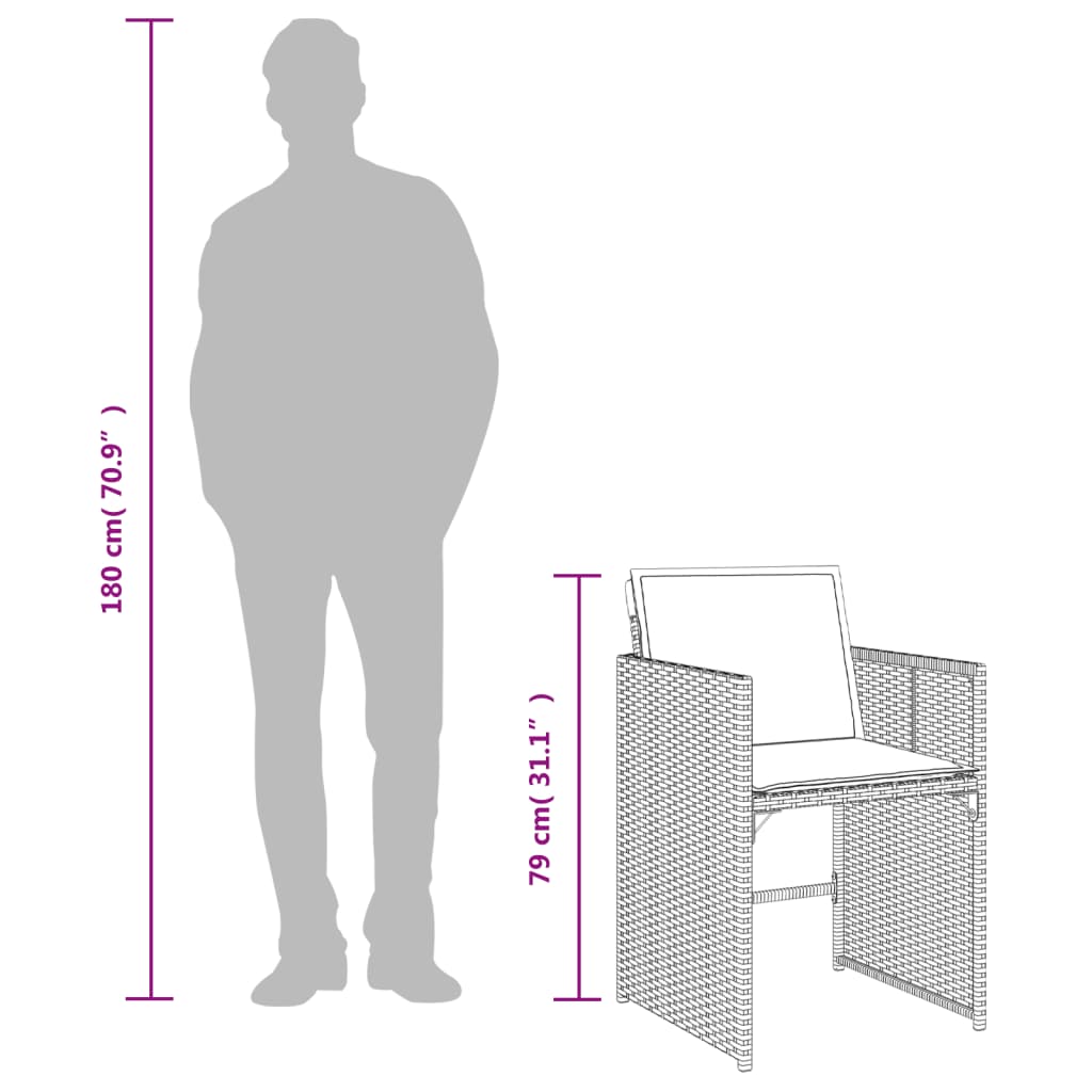Set da Pranzo da Giardino 11pz con Cuscini in Polyrattan Grigio | homemem39