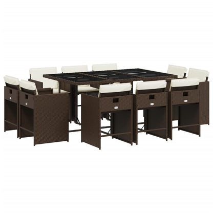 Set da Pranzo da Giardino 11 pz con Cuscini Polyrattan Marrone - homemem39