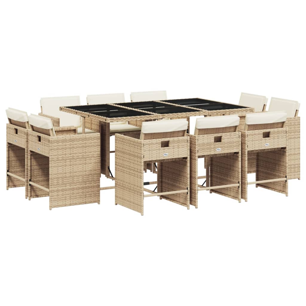 Set da Pranzo da Giardino 11 pz con Cuscini Beige in Polyrattan - homemem39