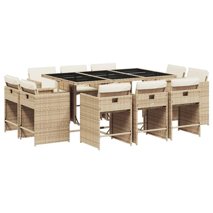 Set da Pranzo da Giardino 11 pz con Cuscini Beige in Polyrattan - homemem39