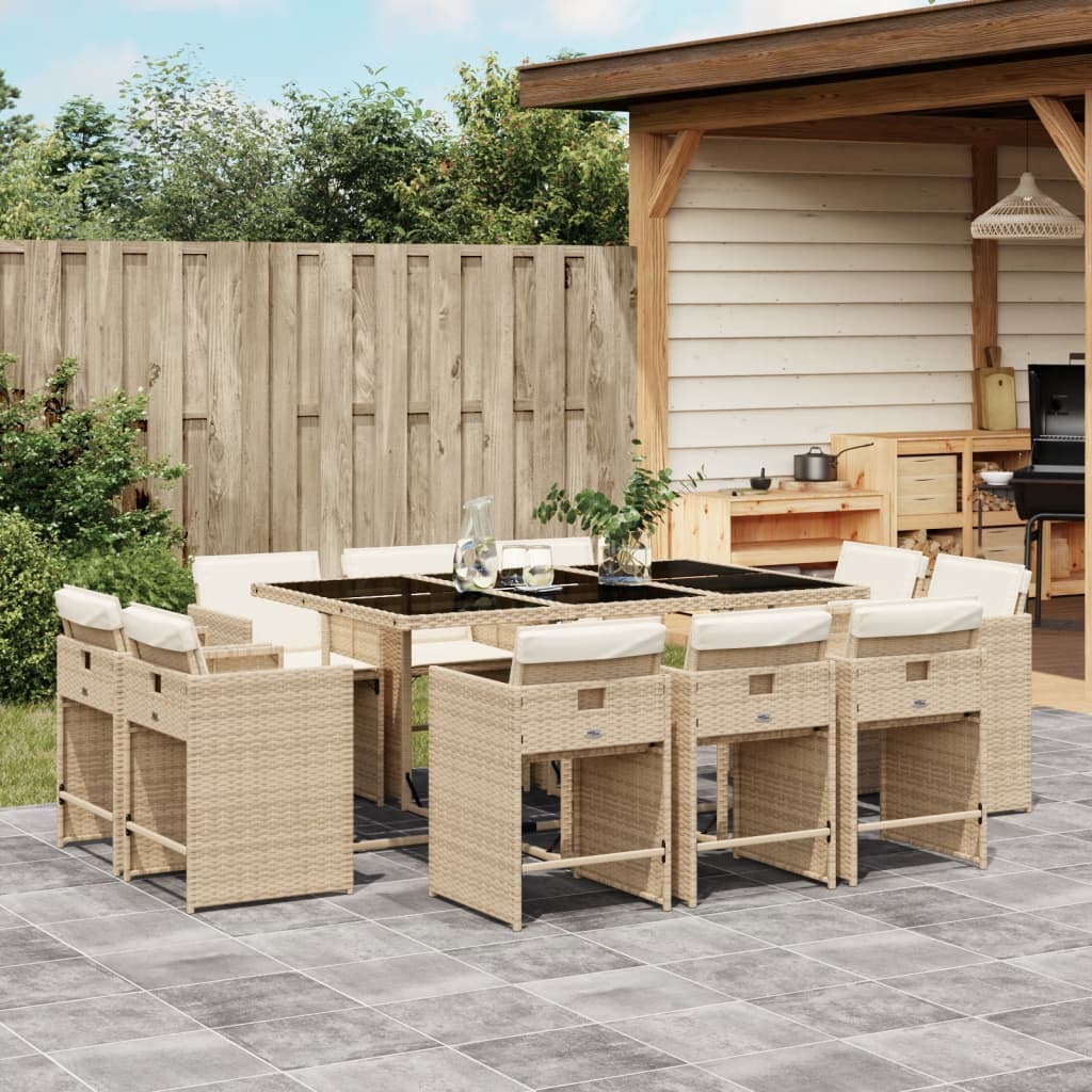 Set da Pranzo da Giardino 11 pz con Cuscini Beige in Polyrattan | homemem39