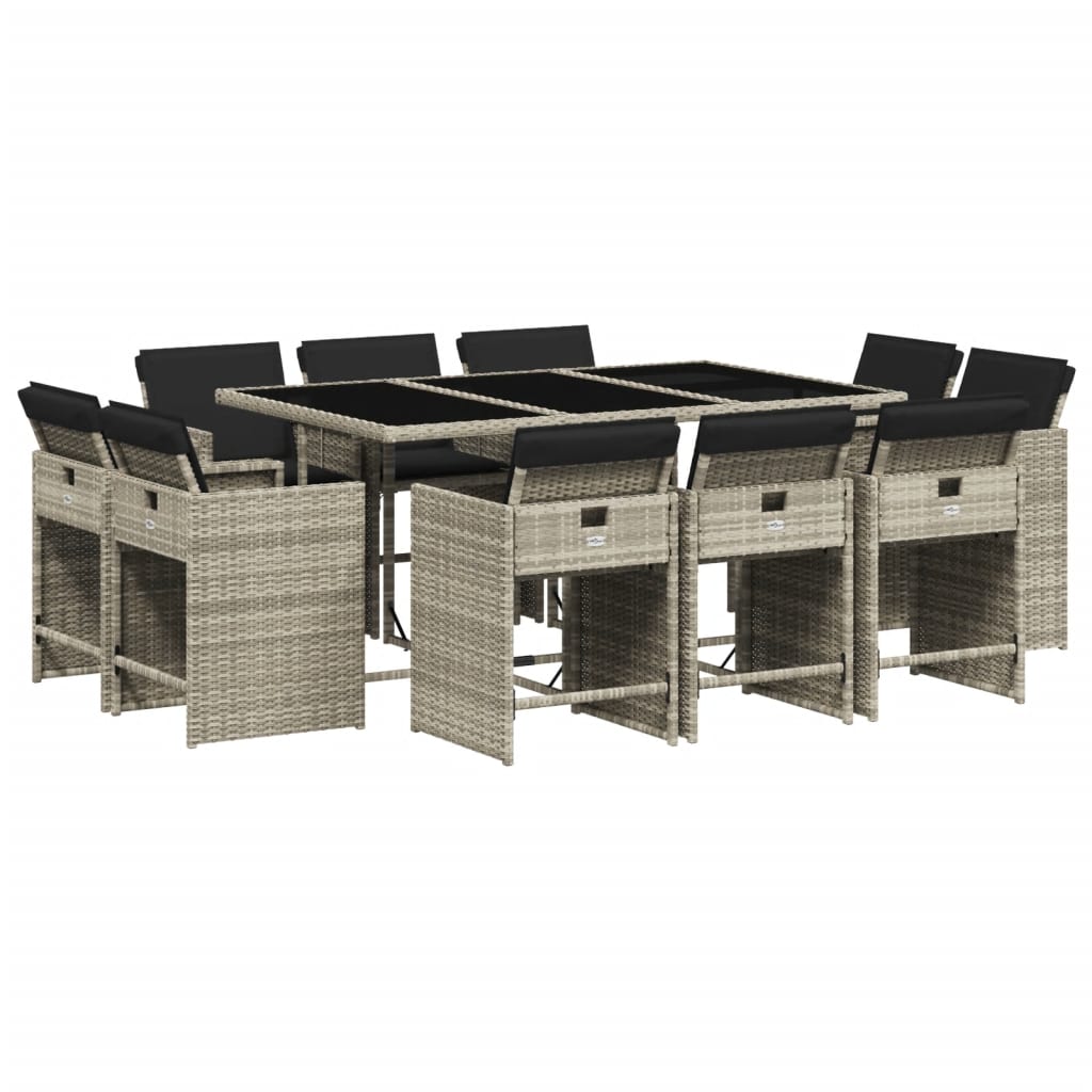 Set Pranzo Giardino 11pz con Cuscini Grigio Chiaro Polyrattan | homemem39