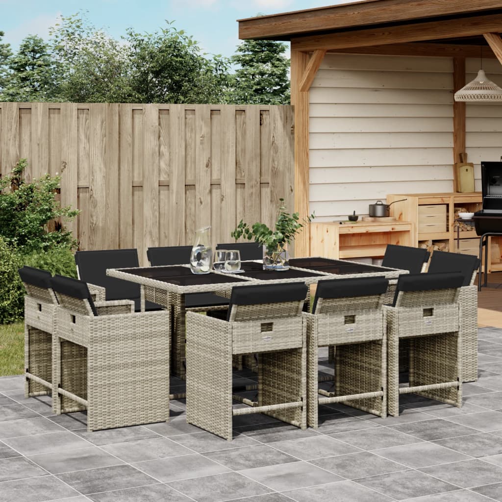 Set Pranzo Giardino 11pz con Cuscini Grigio Chiaro Polyrattan - homemem39