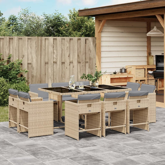 Set Pranzo da Giardino 11 pz con Cuscini Beige Misto Polyrattan - homemem39