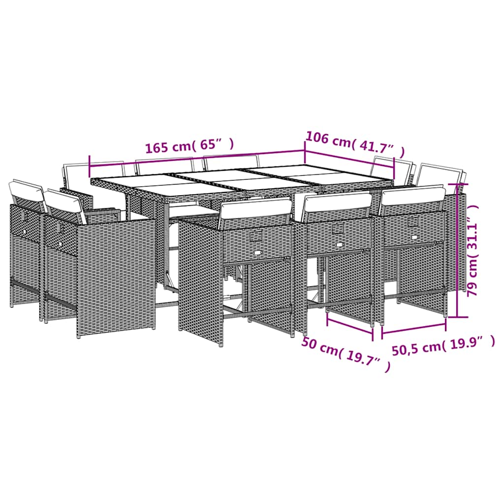 Set da pranzo da giardino da 11 pz con Cuscini in Polyrattan Grigio | homemem39