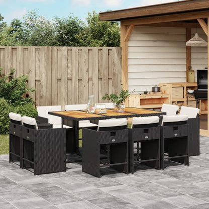 Set da Pranzo da Giardino 11 pz con Cuscini in Polyrattan Nero - homemem39