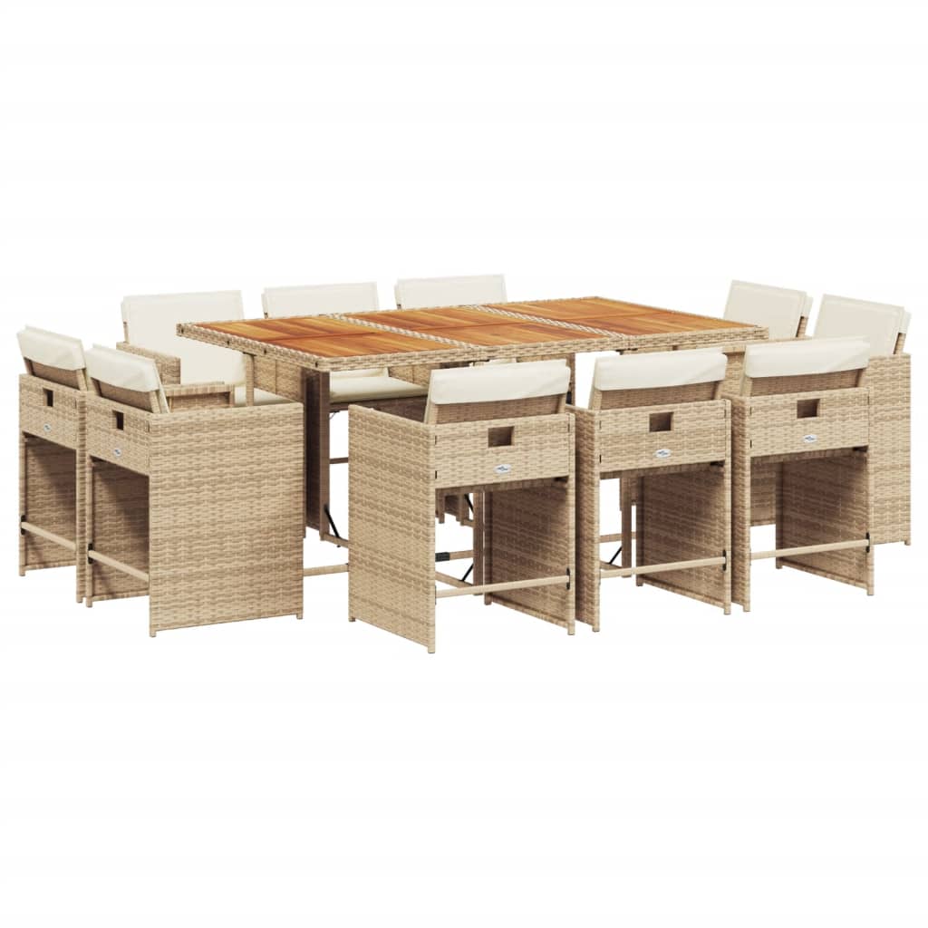 Set da Pranzo da Giardino 11 pz con Cuscini Beige in Polyrattan - homemem39
