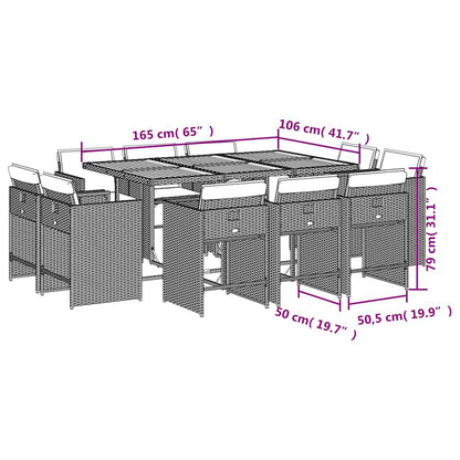 Set da pranzo da giardino da 11 pz con Cuscini in Polyrattan Grigio | homemem39