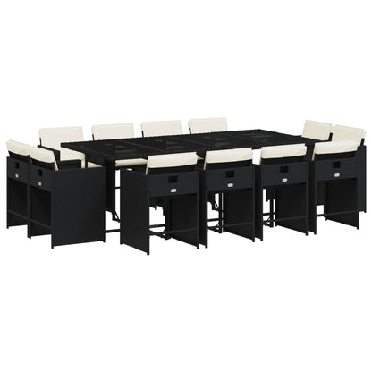 Set da Pranzo da Giardino 13pz con Cuscini Nero in Polyrattan - homemem39