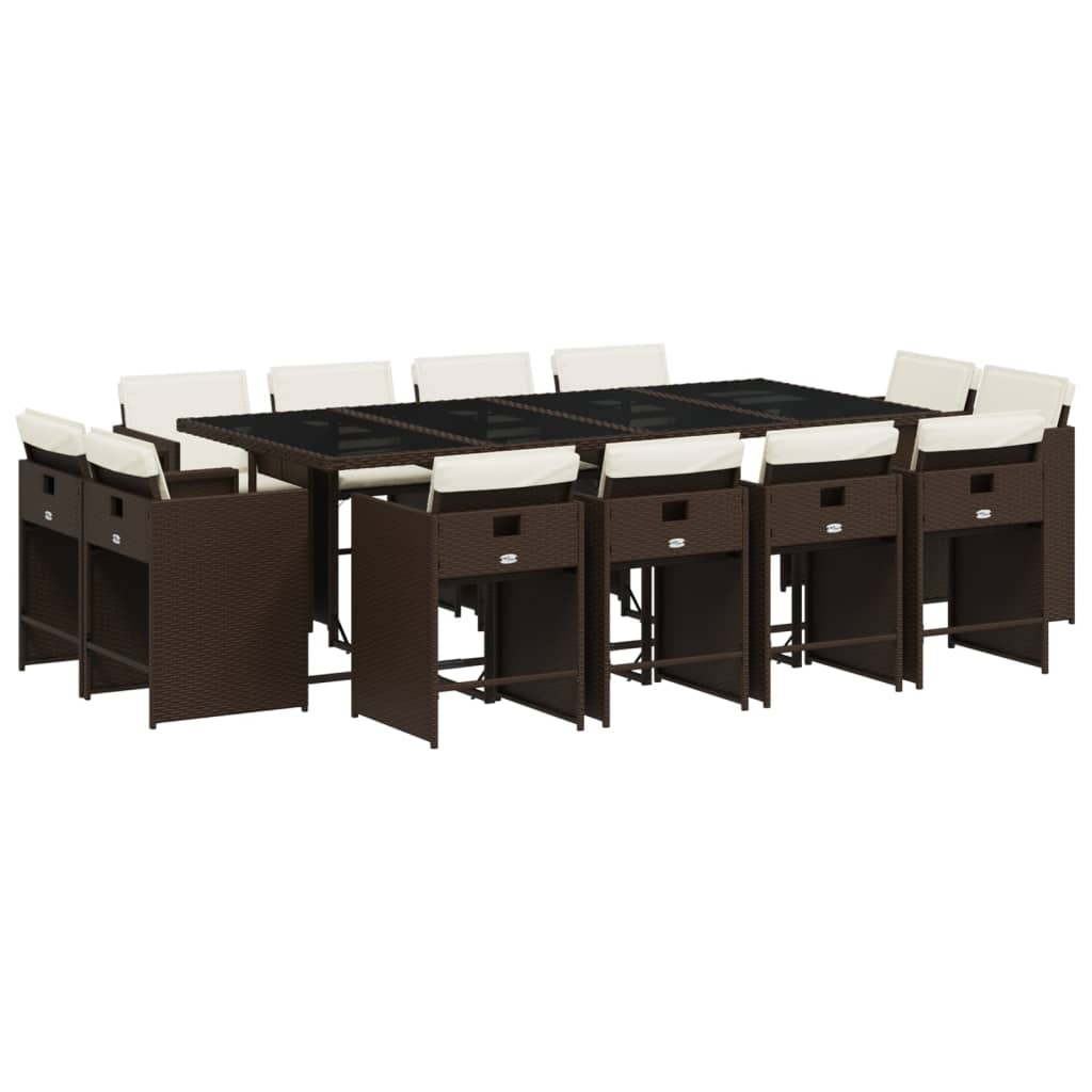 Set da Pranzo da Giardino 13pz con Cuscini Marrone Polyrattan | homemem39