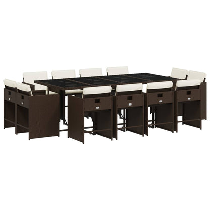 Set da Pranzo da Giardino 13pz con Cuscini Marrone Polyrattan | homemem39