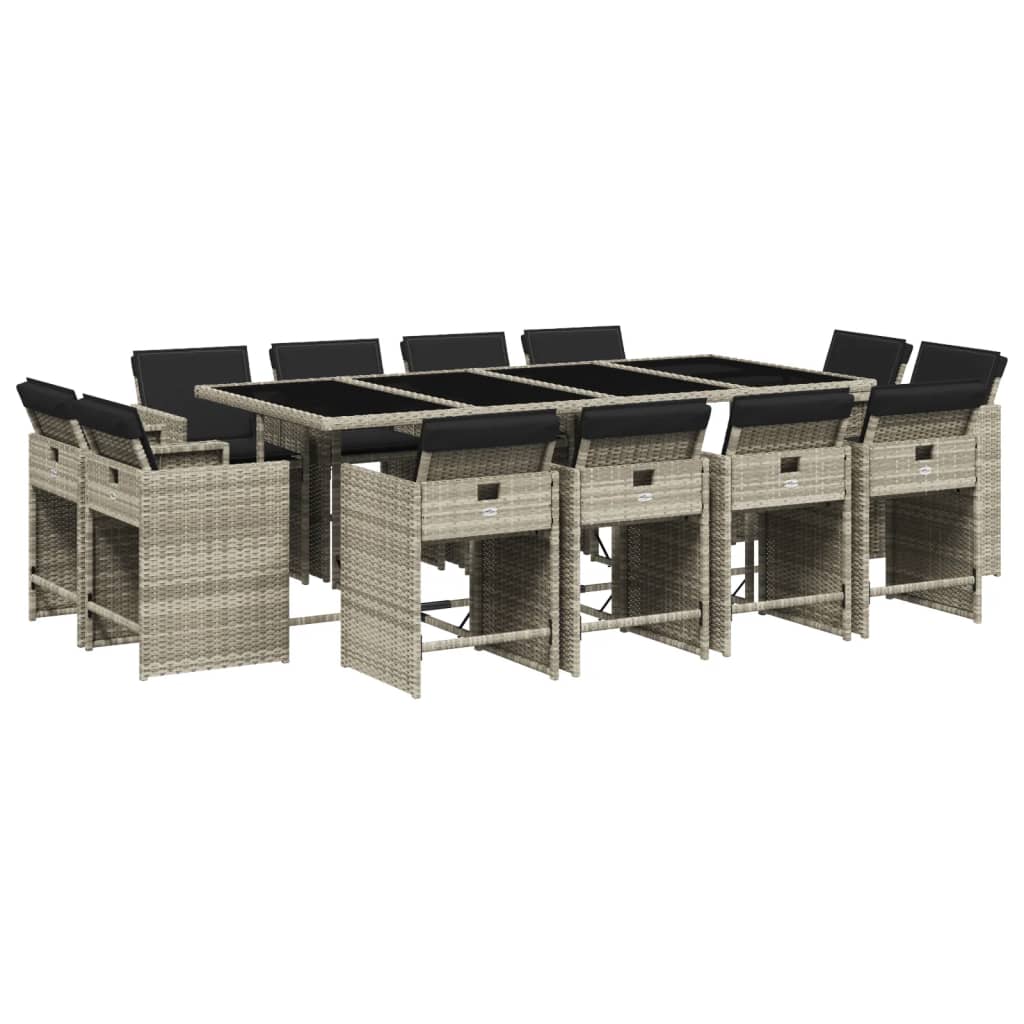 Set da Pranzo da Giardino 13pz con Cuscini Grigio in Polyrattan | homemem39