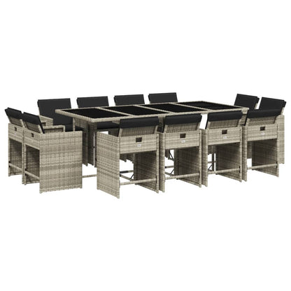 Set da Pranzo da Giardino 13pz con Cuscini Grigio in Polyrattan | homemem39