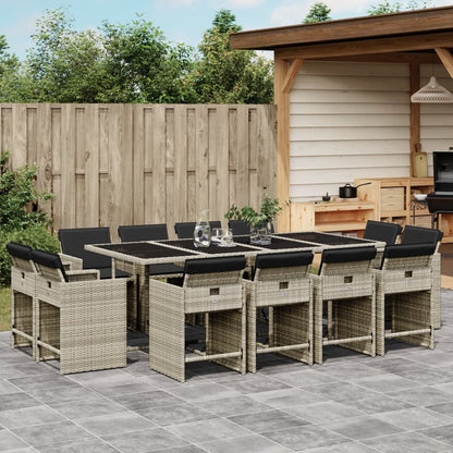 Set da Pranzo da Giardino 13pz con Cuscini Grigio in Polyrattan | homemem39