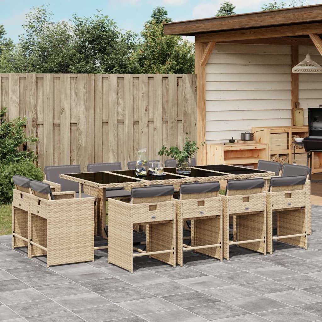 Set Pranzo da Giardino 13 pz con Cuscini Beige Misto Polyrattan | homemem39