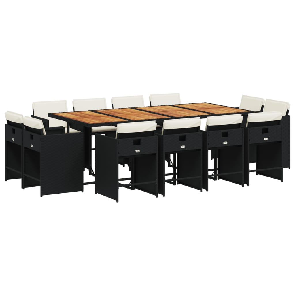 Set da Pranzo da Giardino 13pz con Cuscini Nero in Polyrattan | homemem39